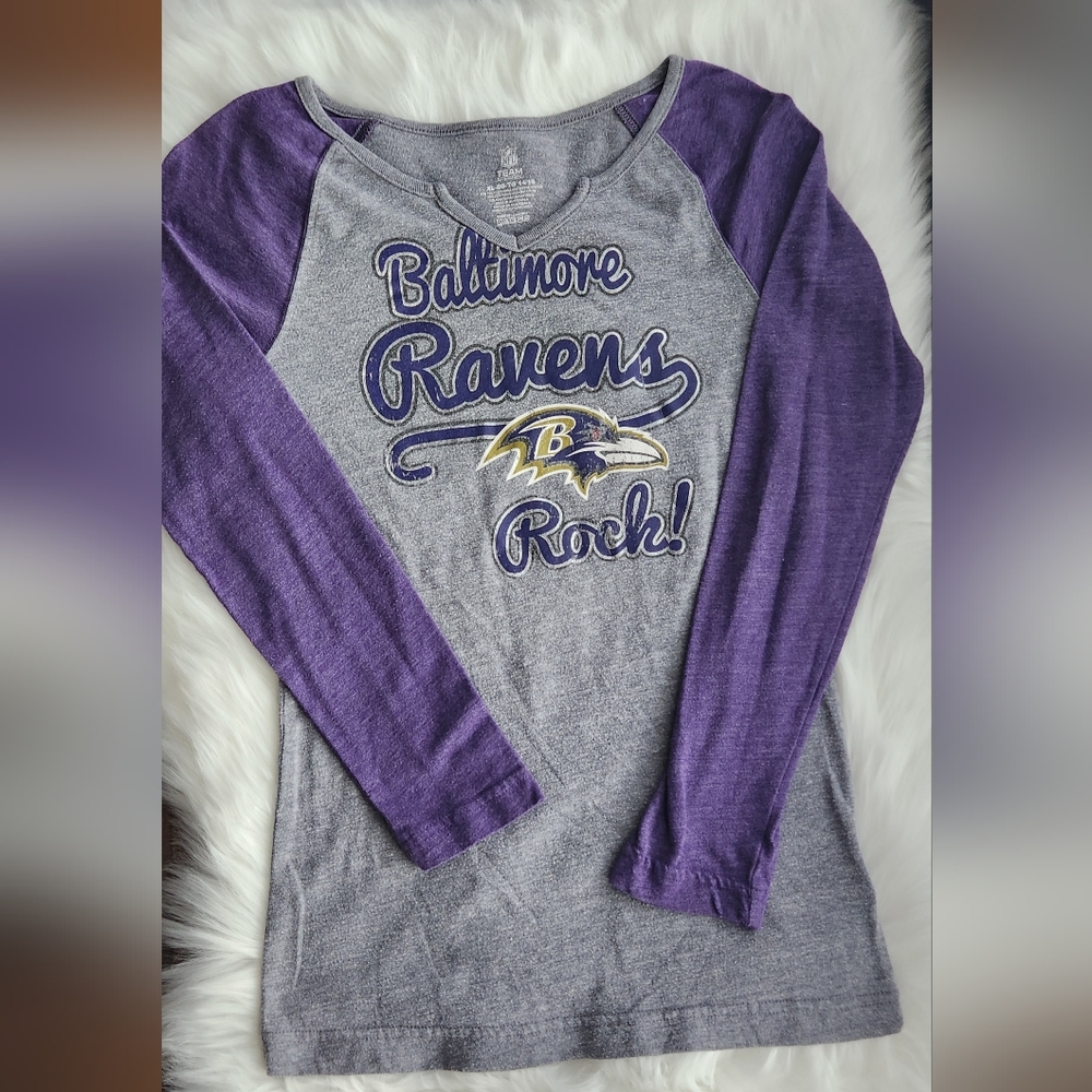 "Baltimore Ravens Rock" Purple & Gray Long Sleeve Tee Girls Size 14/16 Womens XS